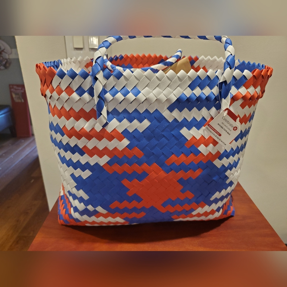 American Red White And Blue Woven Tote NWT